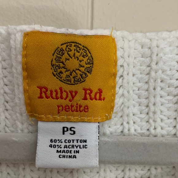 Ruby Rd. Embroidered Rhinestone Off White Knit Sweater - Picture 2 of 3